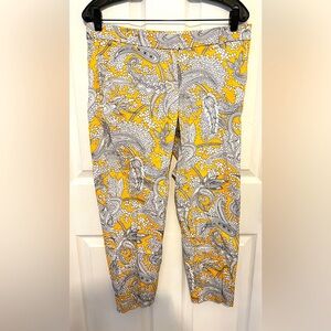 J. CREW Women's Yellow & Gray Paisley Print Skinny Ankle Skimmer Pants Size 6